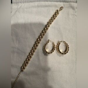 NWOT Croissant Gold tone Uncommon James seashore Bracelet and Forever hoops
